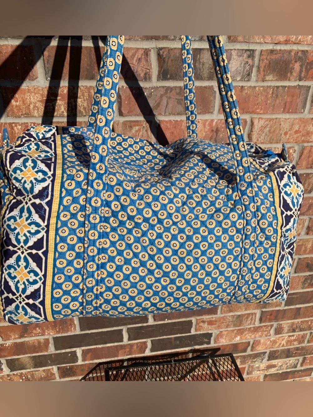 Vera Bradley XL Duffle Tote Riviera Pattern Blue Yellow Pattern